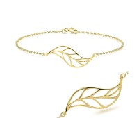 Gold Plated Huge Leaf Silver Bracelet BRS-214-GP